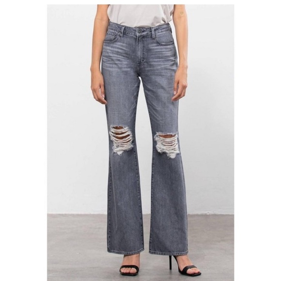 Hidden Sz 26 Happi Flare Grey High Rise Distressed Cotton Jeans Streetwear - Picture 1 of 12